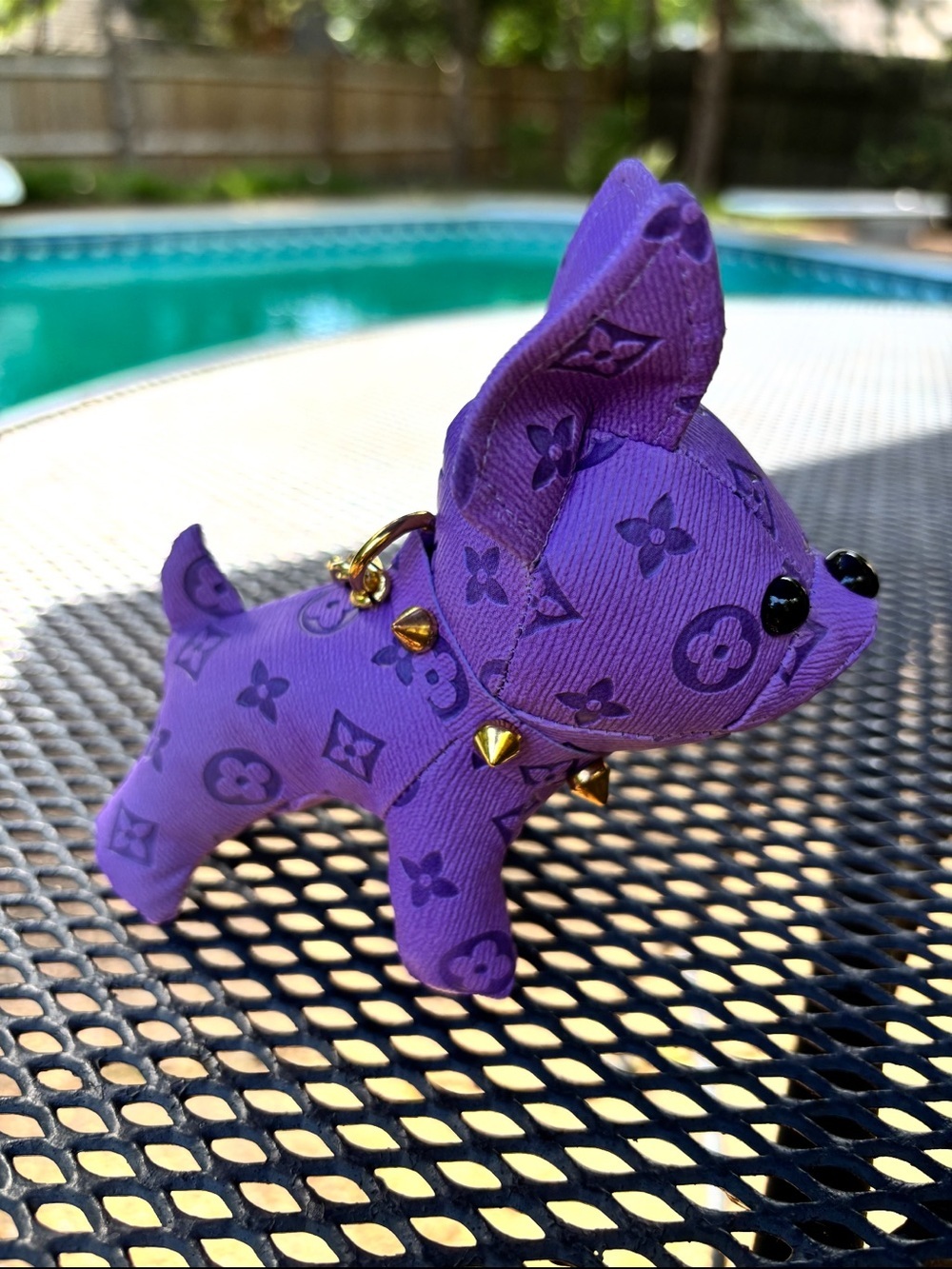 Bag Charm/Key Fob adorable Purple Frenchie with Gold Accents and spiked collar! - Picture 5 of 8
